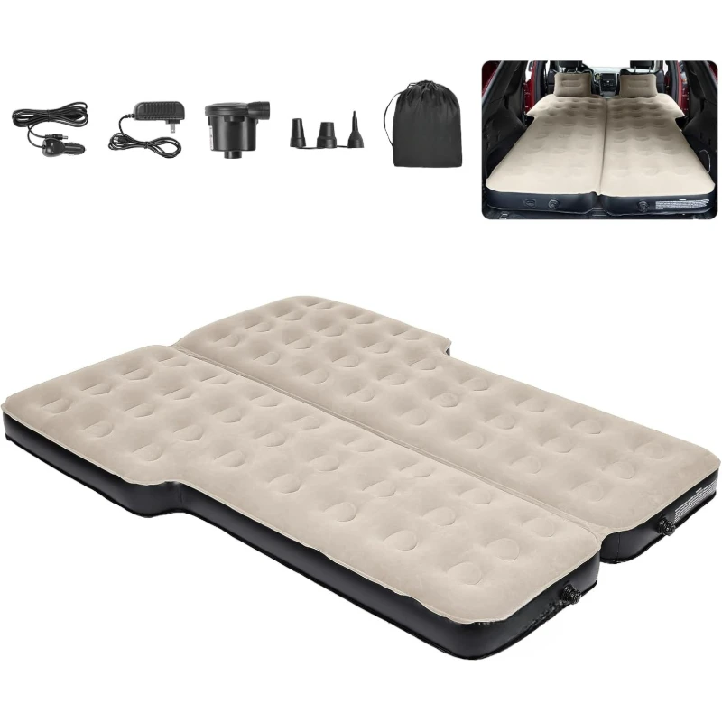 

Надувной матрас для внедорожника толщиной 3,0, надувная походная кровать, флокированная поверхность с 2 подушками, электрический насос, подходит для заднего сиденья багажника