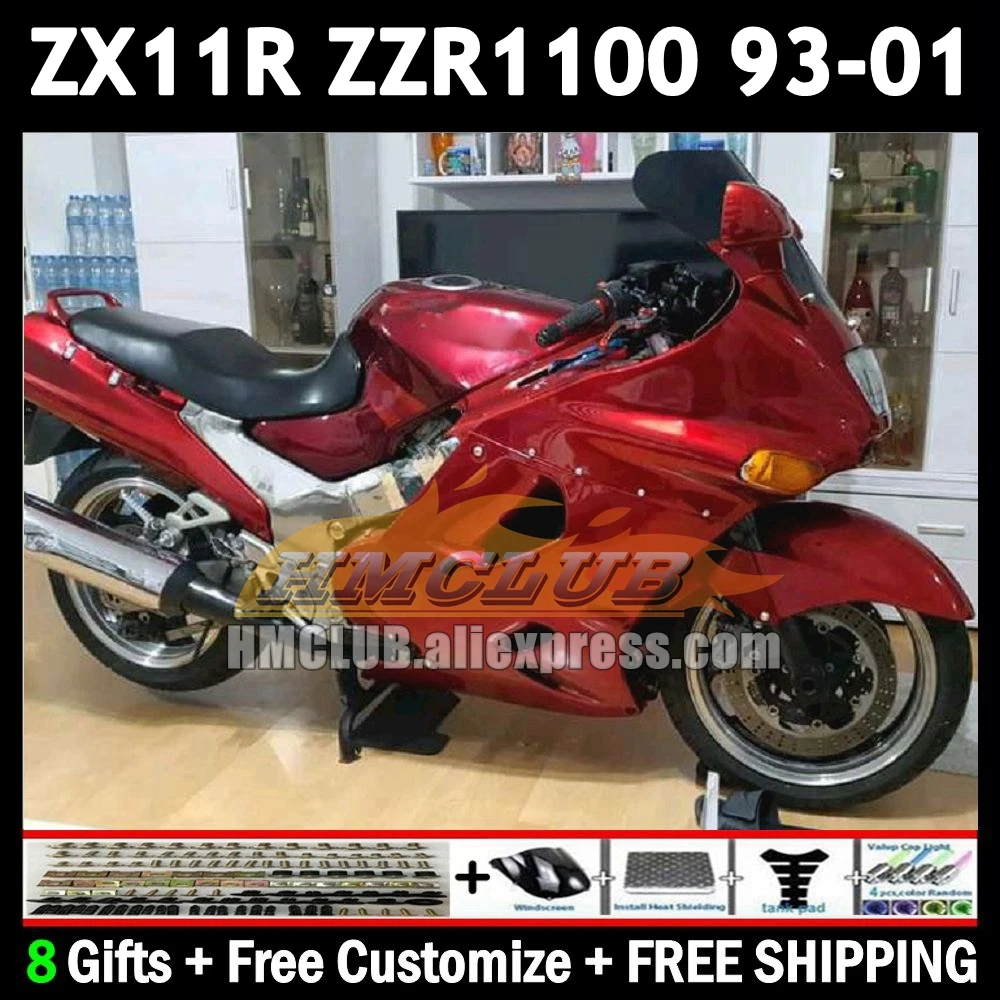 Metallic Red ZX11 For KAWASAKI NINJA ZX-11R ZZR 1100 ZX 11 11R 174No.0 ZZR1100 ZX11R 93 94 95 96 97 1998 1999 2000 2001 Fairing