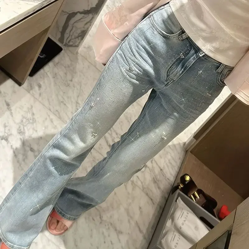 Woman Jeans Tummy Control Embroidered Sexy Denim Pants for Women Baggy Shiny Chic and Elegant Emo on Sale Wholesale 90s Trousers