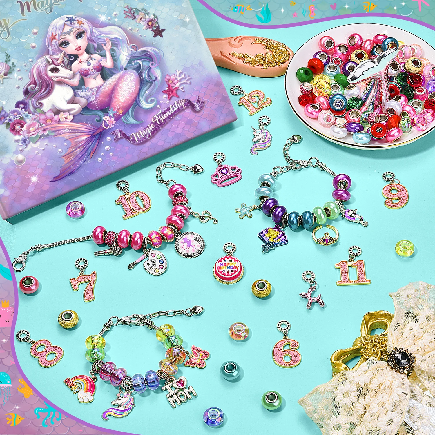 Mermaid Jewelry Product Making Set DIY Art Craft Set Girl Toy Age 5 6 7 8 9 10 11 12 Year Old Girl Child Creative Birthday Gift