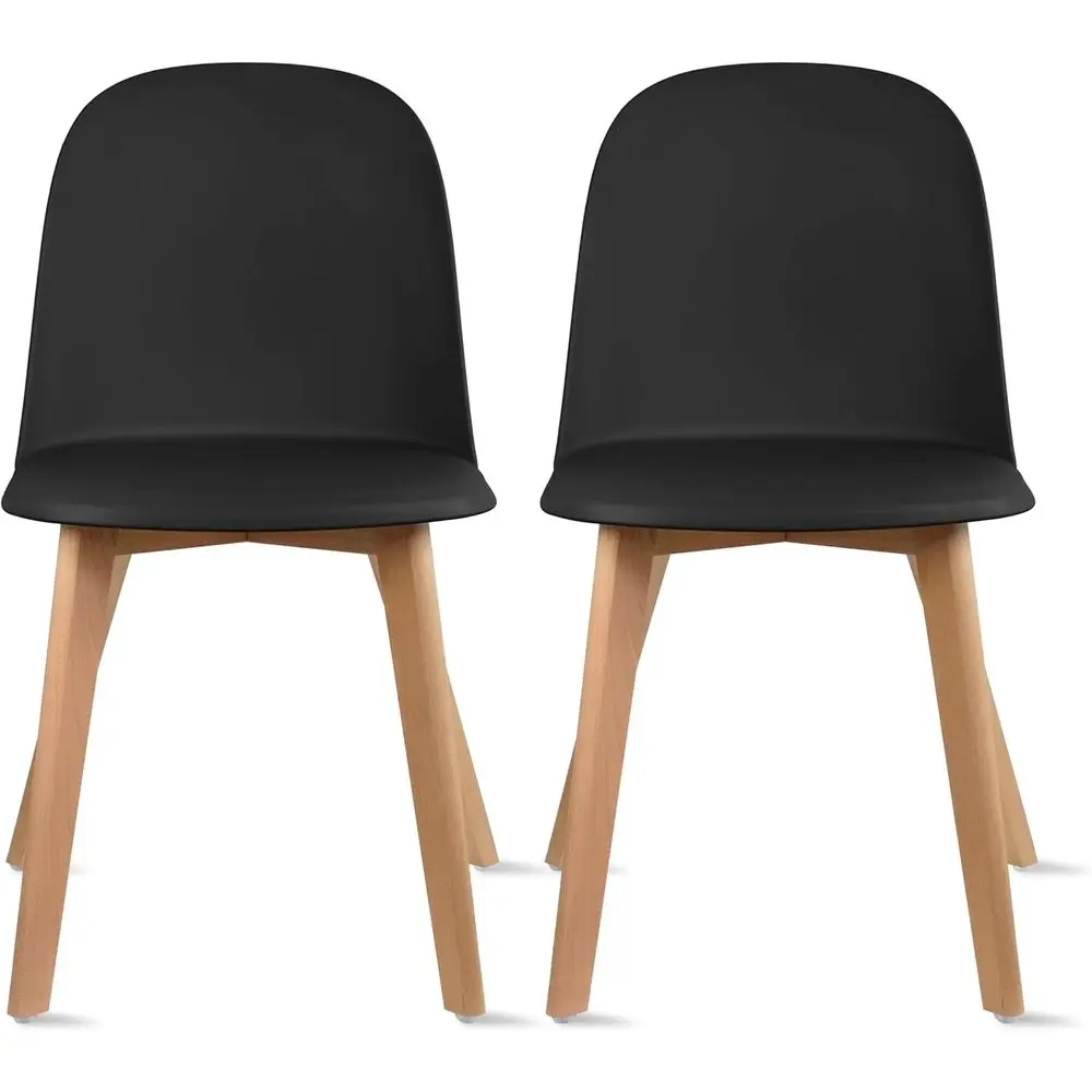 

Элегантный комплект из 2 обеденных стульев | Черные пластиковые стулья с деревянными ножками | Подходит для использования в помещении и на улице | Идеально для дома