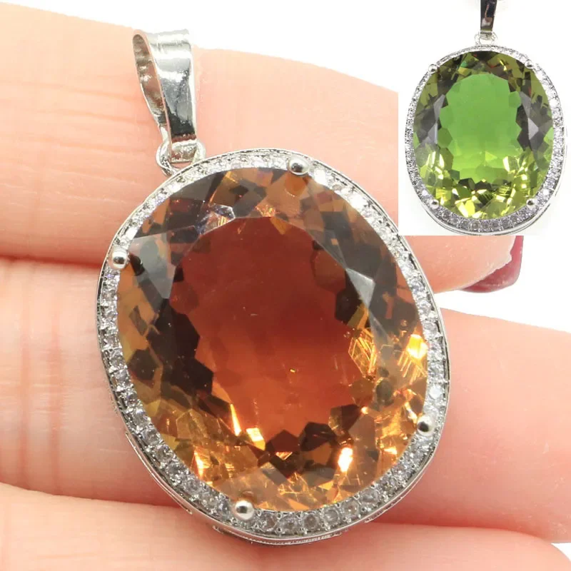 

40x21mm Hot Selling Big Gemstone 17.5g Color Changing Zultanite Cz Women Dating Silver Pendant Earrings