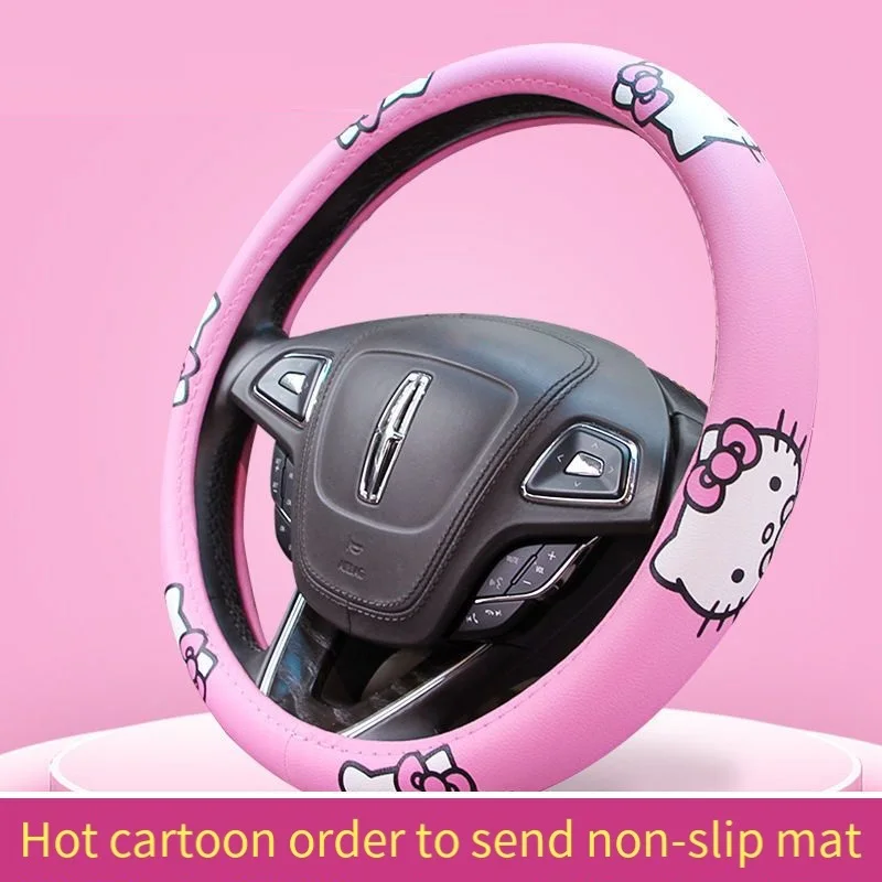 

Hello Kitty Car Steering Wheel Protective Cover Anime Cartoon Suitable for All Seasons Anti-Slip Handlebar Cover Car Decoration