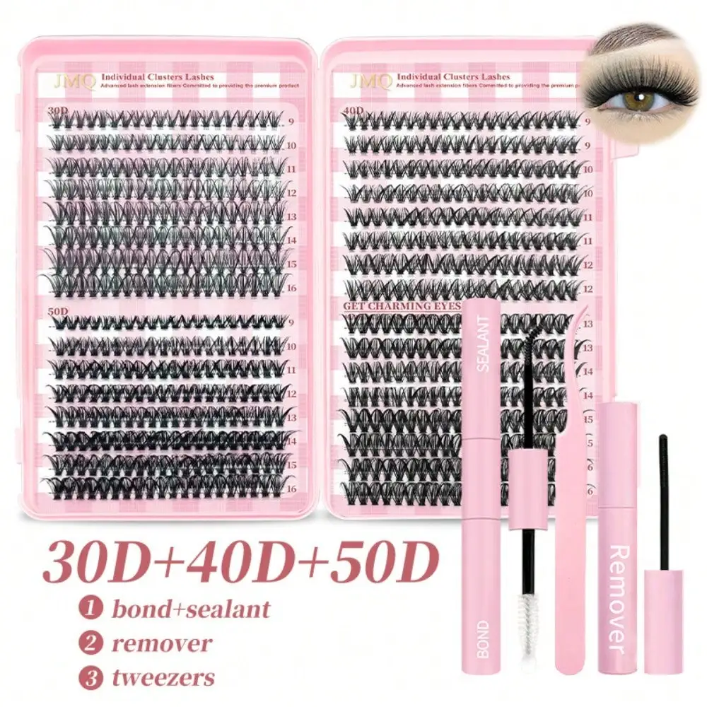640 Clusters 60 Pcs False Eyelashes, 32 Rows Large-Capacity Hot-Melt Cluster Lashes with 30 Pcs Individual Lashes, Beginner Friendly At-Home DIY Eyelash Extension Kit, Eye Enlarging Lash for Daily Commute Date Music Festival