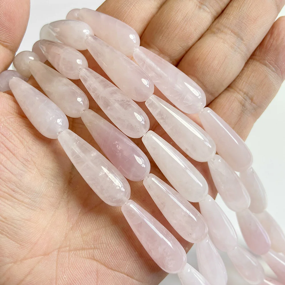 Grânulos de pedra real natural longo waterdrop rosa quartzs gemas contas caber diy jóias brinco colar pulseiras acessórios fornecimento