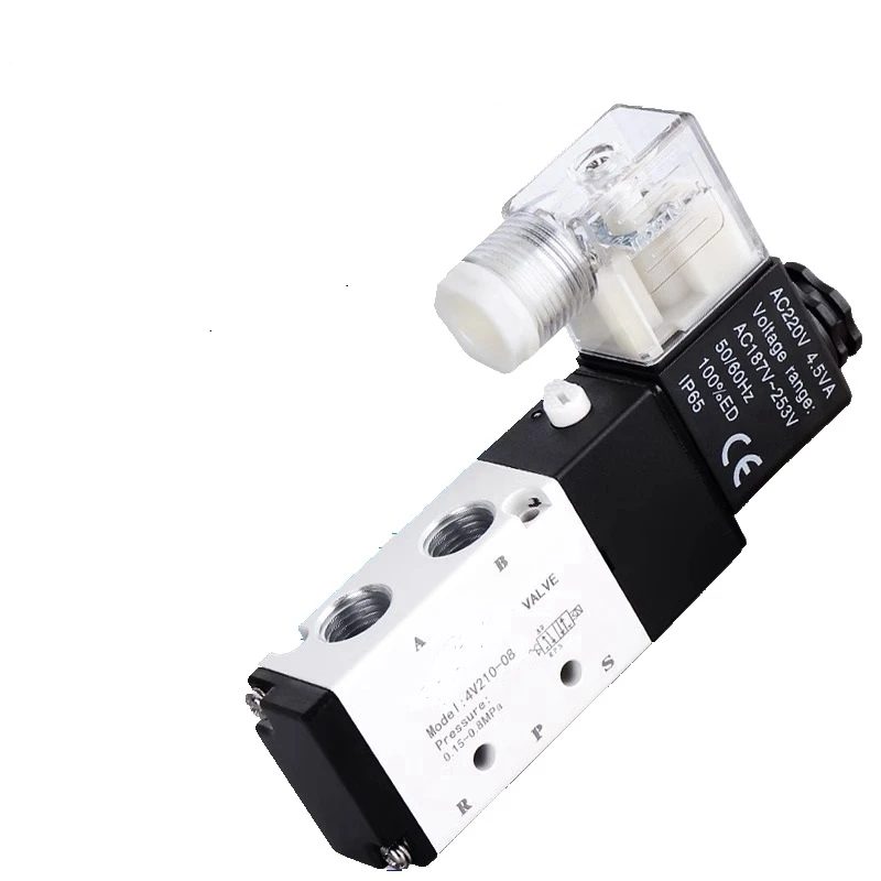Pneumatic Electric Solenoid Valve 4V210-08 5 Way 2 Position Control Air Gas Magnetic Valve DC12V DC24V AC220V AC110V 4V21008B