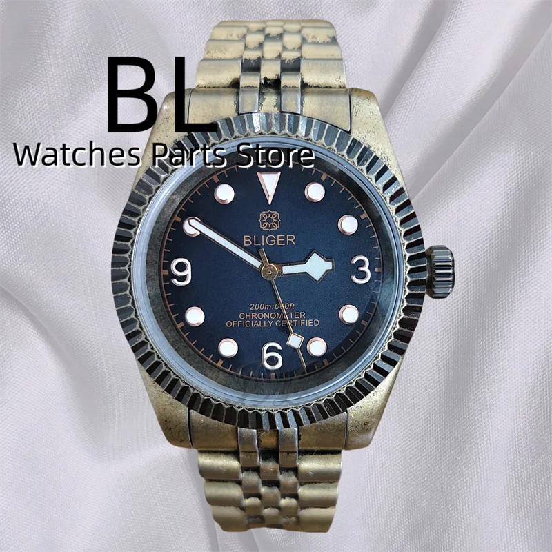 

BLIGER Watch For Men Vintage Bronze Diving Watch NH35A Movement Automatic Mechanical Sapphire Crystal Snowflake Hand39mm Fluted