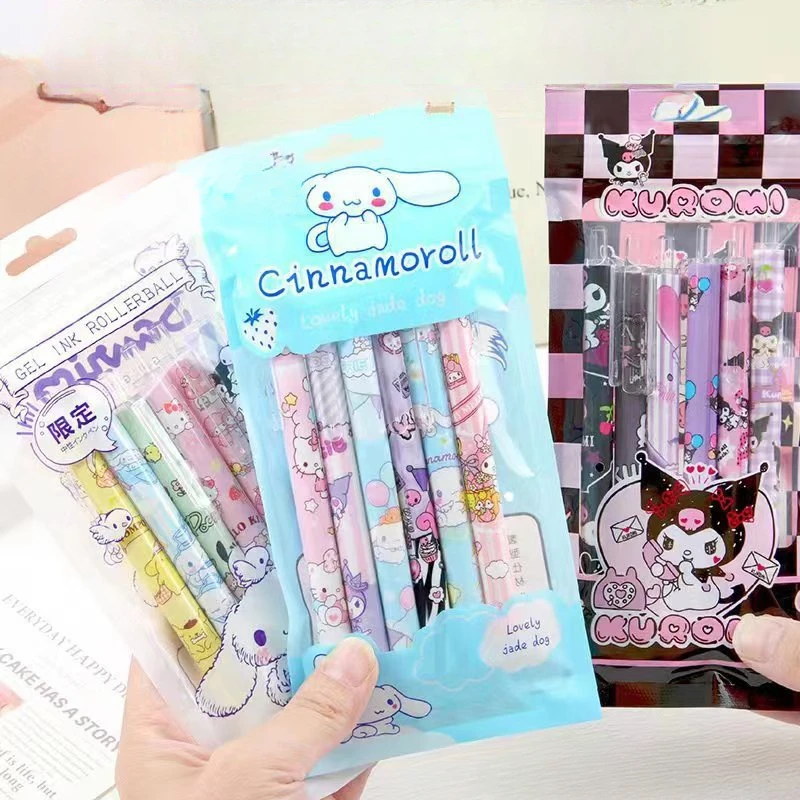 

6Pcs/Set Sanrio Kuromi 0.5mm Gel Pens Set Cute Kawaii Press Gel Pen Cartoon School Hello Kitty Student Stationery Supplies Gift