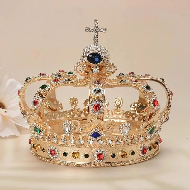 

Королевский крест в стиле барокко, замок, красочная корона со стразами, вечерние головные уборы # 1 # В.