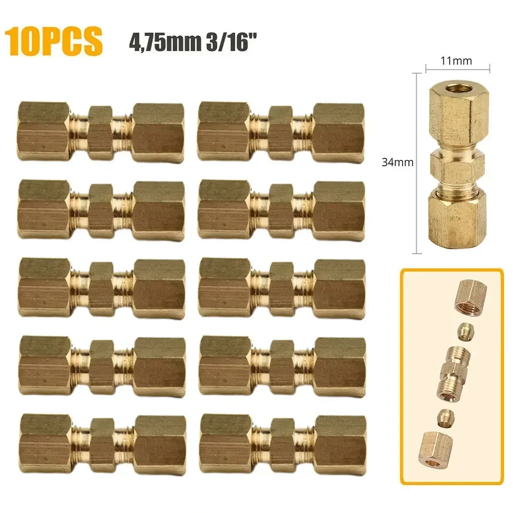10x Brake Line Connector Without Flarin For Brake Line Without Flaring 4.75mm 3/16 \