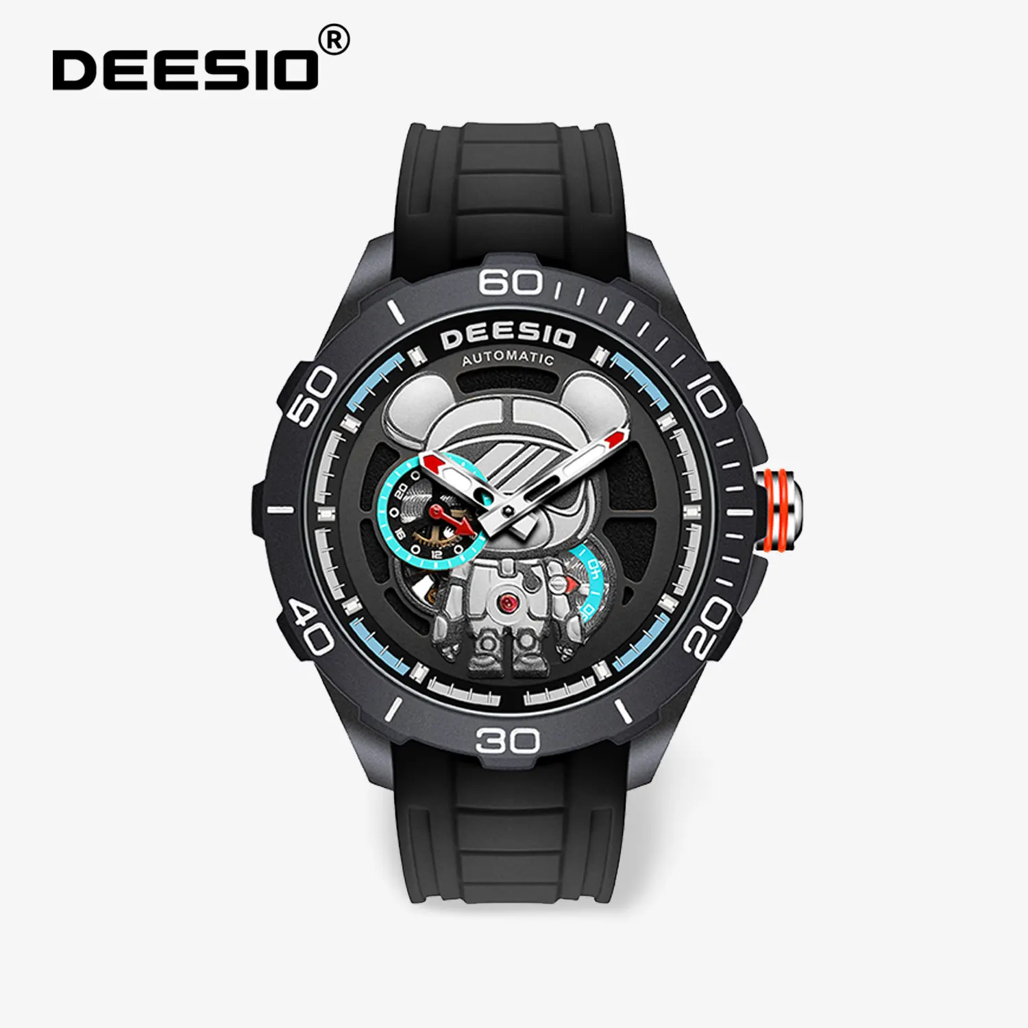 Deesio Herren-Automatikuhr aus Kohlefaser, Silikonarmband, wasserabweisend, Reloj Automatico Hombre de Carbono Correa Silikon