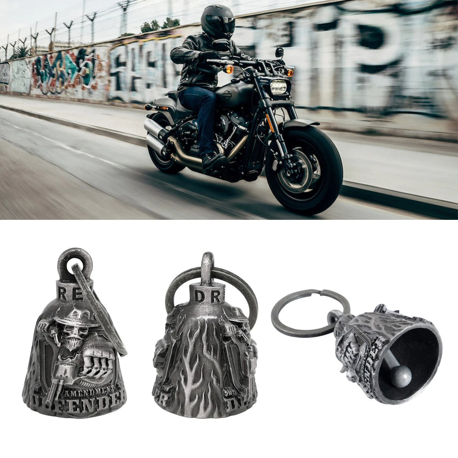Motorcycle Bell Guardian Angel Drive Away Gremlin, Words 3D Bell Biker Bell for Men Women Rider Riding, Good Luck Gift