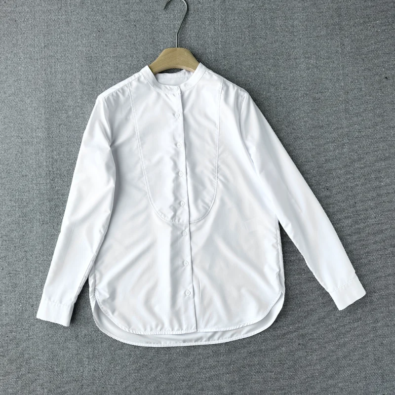 2023 Temperament Stand Collar Shirt Loose Version Mid-length White Shirts Women