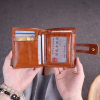 Handmade Vintage Top Layer Vegetable Tanned Cowhide Short Multi-Card Wallet Genuine Leather Vertical Cowhide Wallet Card Holder