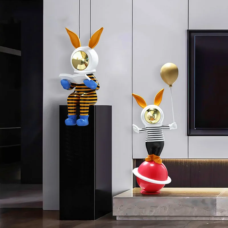 Modern Home Decor Cartoon Rabbit Figure Statue Sculpture Live Room Decor Large Resin Statue Desktop Decoration Animal Figurines