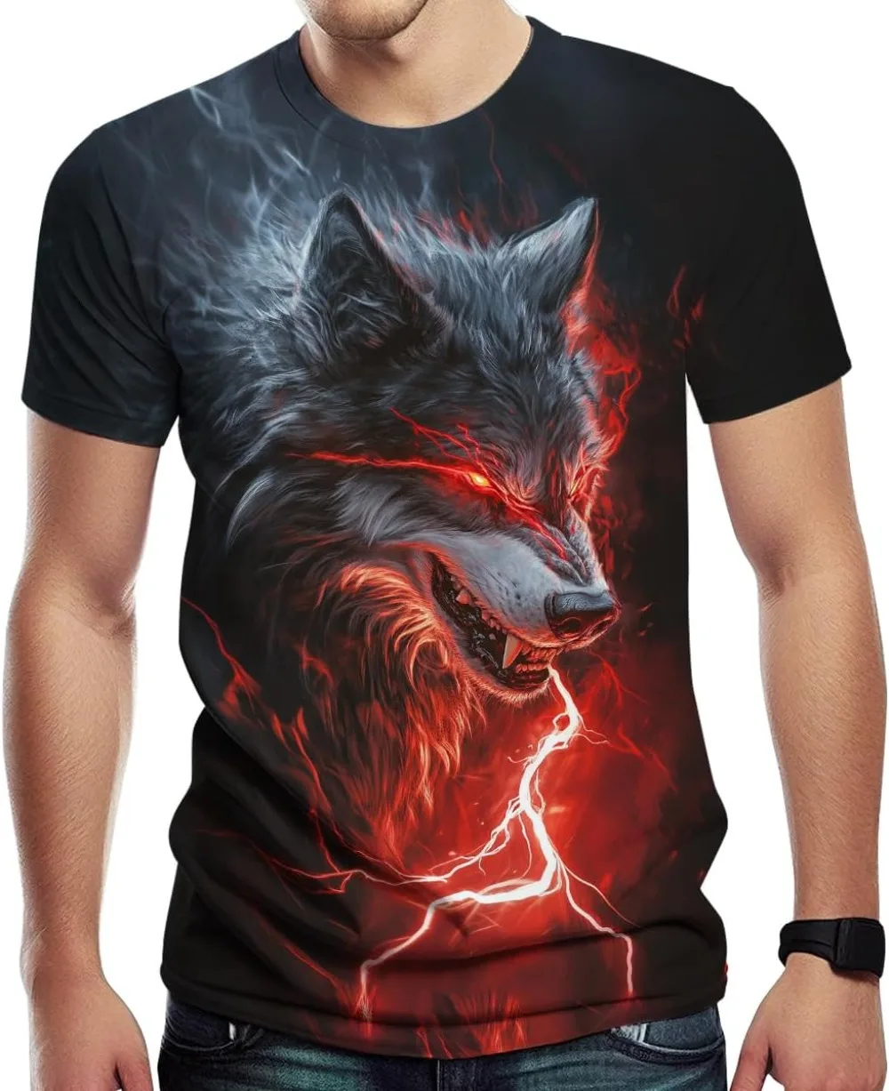 Freizeit-T-Shirt mit Wolfsmuster für den Sommer, 3D-Druck, Übergröße für Herren - Schnelltrocknend und Atmungsaktiv, Geeignet für den Täglichen Gebrauch