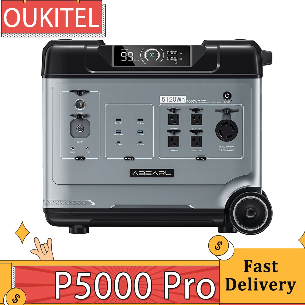 OUKITEL P5000 Pro Portable Power Station, 5120Wh LiFePO4 Battery, 4000W AC Output, Dual 100W USB-C, Seamless UPS Battery Backup