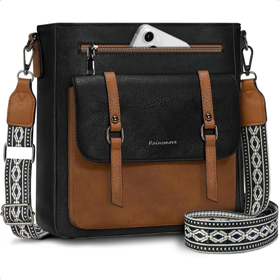 

RAINSMORE Crossbody Bag for Women Waterproof Leather Crossbody Purses Lightweight Handbags Shoulder Bag Travel Purse