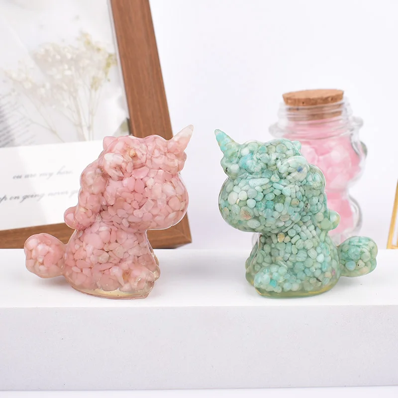 1PC Gravel Specimen Resin Unicorn Decoration Healing Reiki Natural Crystal Stone Crafts Hand-made Home Decoration Holiday Gift