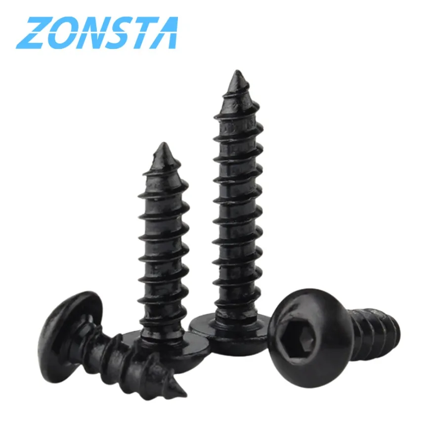 10/20/30pcs M3 M4 M5 M6 Grade 8.8 Black Carbon Steel Hex Socket Screw Hexagon Button Round Head Self Tapping Screws