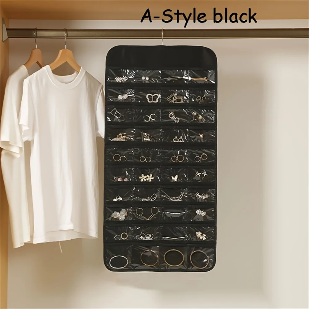 1/80 Large Pockets Double-Sided Hanging Jewelry Display Storage Bag Non-Woven Fabric Foldable Ring Necklace Bracelet Bag