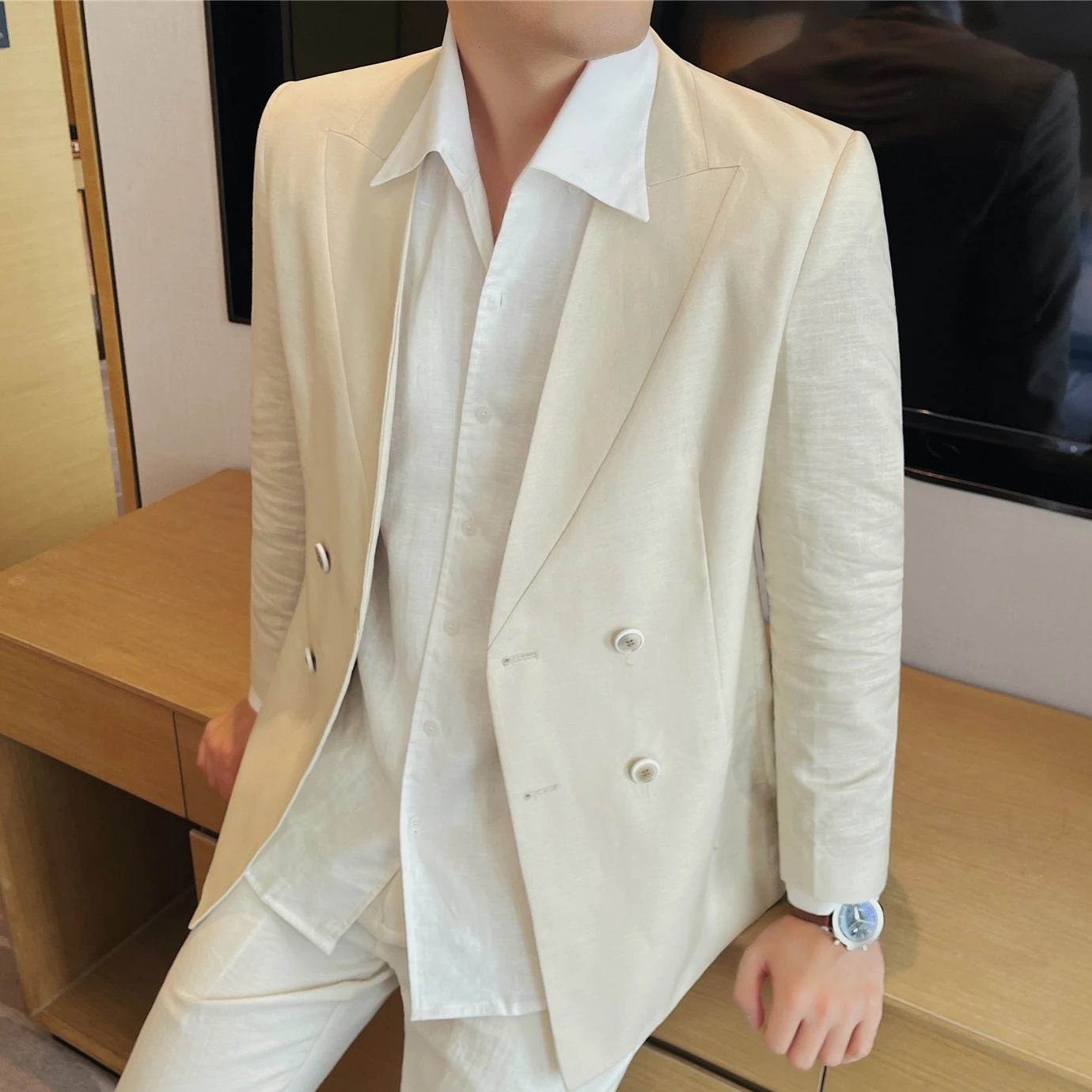Summer Linen Breathable Suit Jacket Daily Casual Thin Blazers Men's Business Formal Suit Jacket Wedding Groom Coats Men Clothing