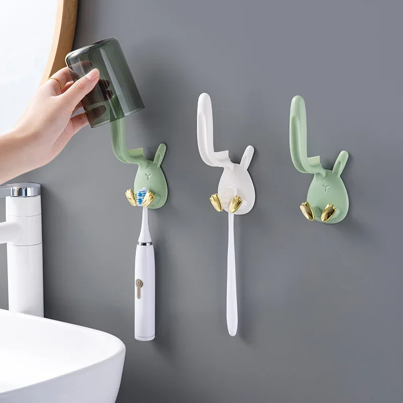 Rabbit Wall-mounted Toothbrush Holder Mouthwash Cup Set Toothbrush Brushing Cup Mug Storage Rack Organizer Bathroom Accessories