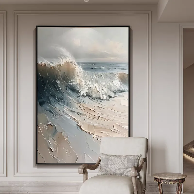 Dipinto a Olio di Paesaggio Marino Naturale su Tela, Arte per la Casa, Quadro Fatto a Mano, Opera d'Arte Moderna per Soggiorno, Senza Cornice