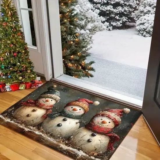 VIKAMA Christmas Greetings Doormat for Front Door, Soft Velvet Welcome Mat, Non Slip Anti Fatigue Door Rug Indoor Outdoor