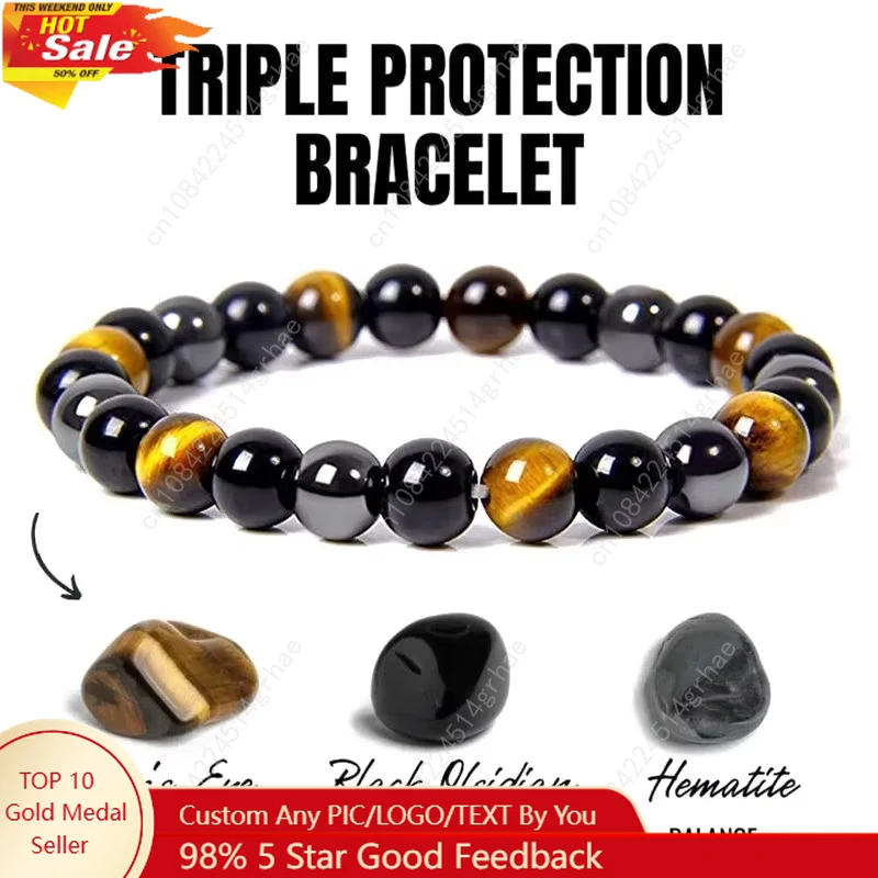 

Natural Black Obsidian Hematite Tiger Eye Beads Bracelets Men for Magnetic Health Protection Women Soul Jewelry Pulsera Hombre