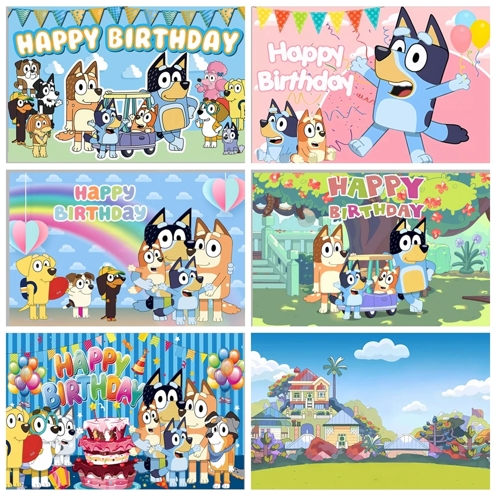 Cartoon Shepherd Dog Blue Background Boy Girl Happy Birthday Customized Photo Studio Photography Decorative Background Vinyl