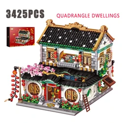 3425Pcs Quadrangle Dwellings Spring Festival Festive House Building Street View Model Adults MOC Modular Building Blocks Set Toy