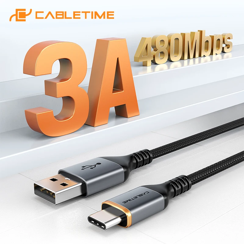 CABLETIME USB Type C 3A Cable Nylon New Fast Charging for Smart Phone Samsung Huawei Durable Cable C433