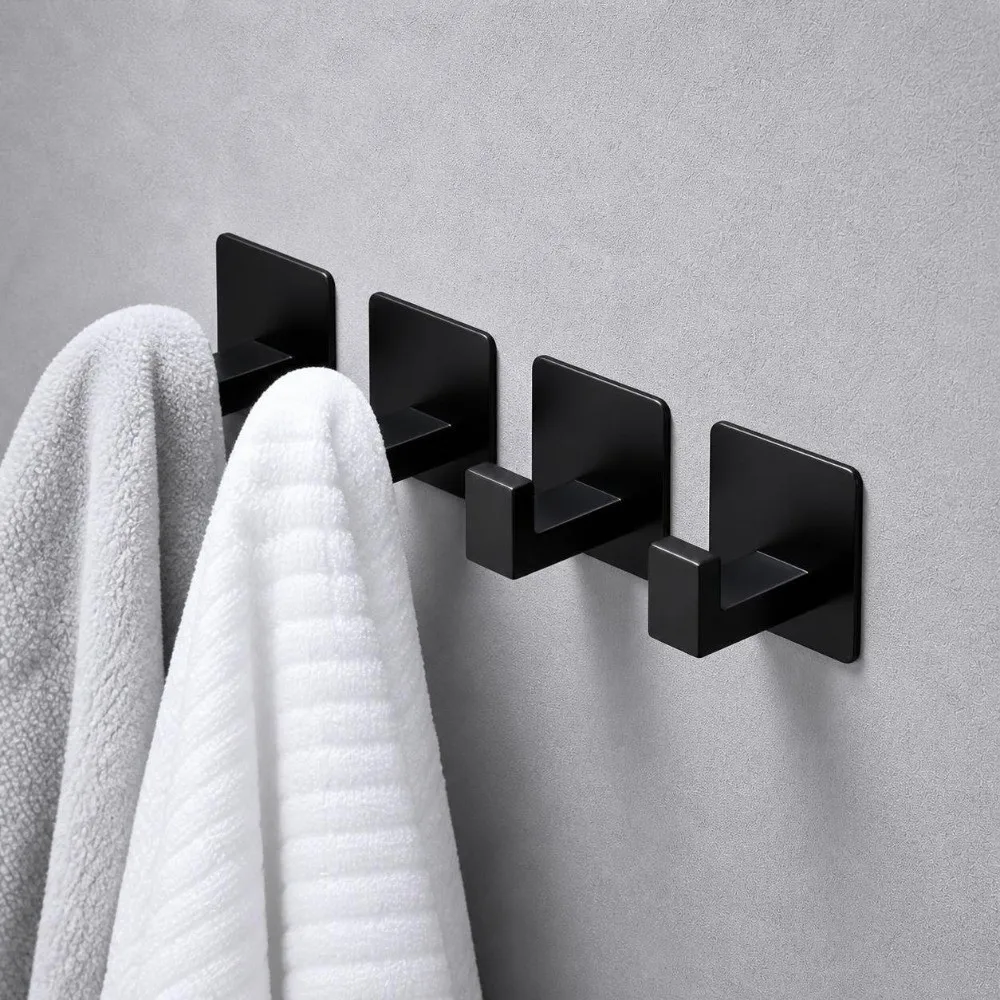 1pc Convenient Self-Adhesive Adhesive Wall Hooks Wall Mounted Aluminum Robe Hook Strong Rust-Proof Bathroom Hook for Closet