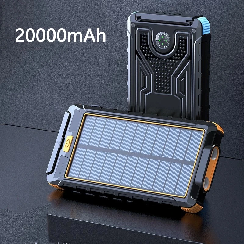 20000mAh Solar Power Bank Waterproof Portable Charger External Battery Fast Charging Powerbank For iPhone Xiaomi Samsung Huawei