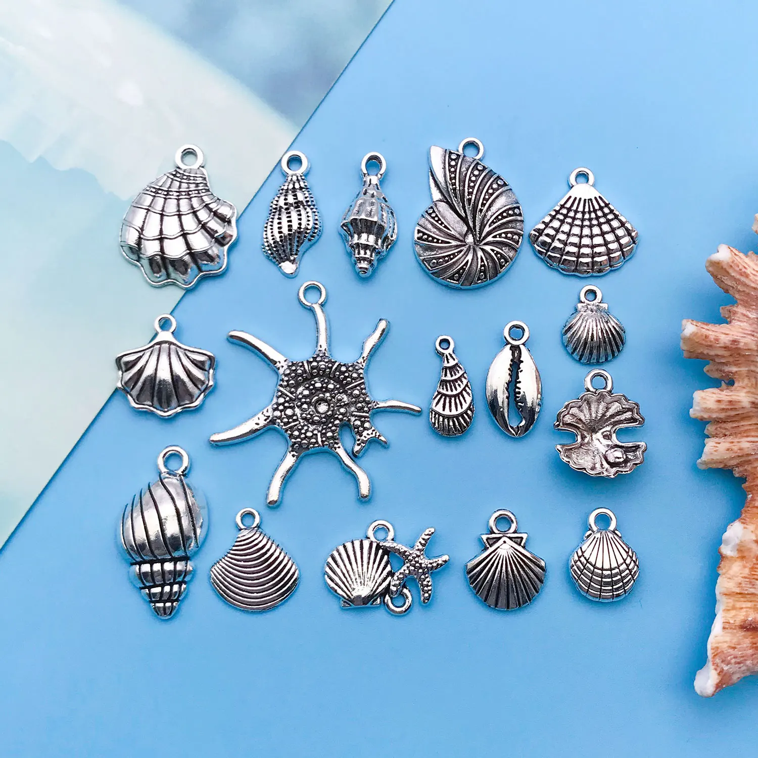 10/16pcs/lot Alloy Ancient Silvery Ocean Series Pendants Making DIY Keychain Earrings Charms for Jewelry Bracelets Necklace