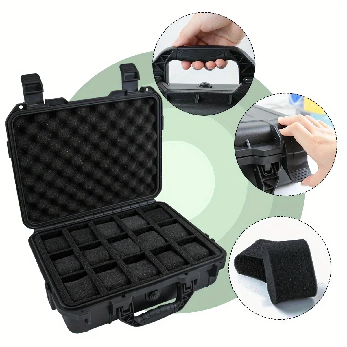Wasserdichte Uhrenaufbewahrungsbox mit 8/15 Fächern, tragbare, feuchtigkeitsbeständige Uhrensammlungs-Schutzbox mit Schaumstoffeinlage – Detail 5