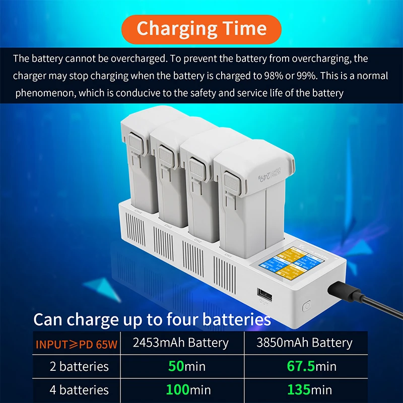 For DJI Mini 3 Pro Drone 4 In 1 Charger Digital Display Charging Butler Charging Hub Flight Battery Fast Charging Accessories