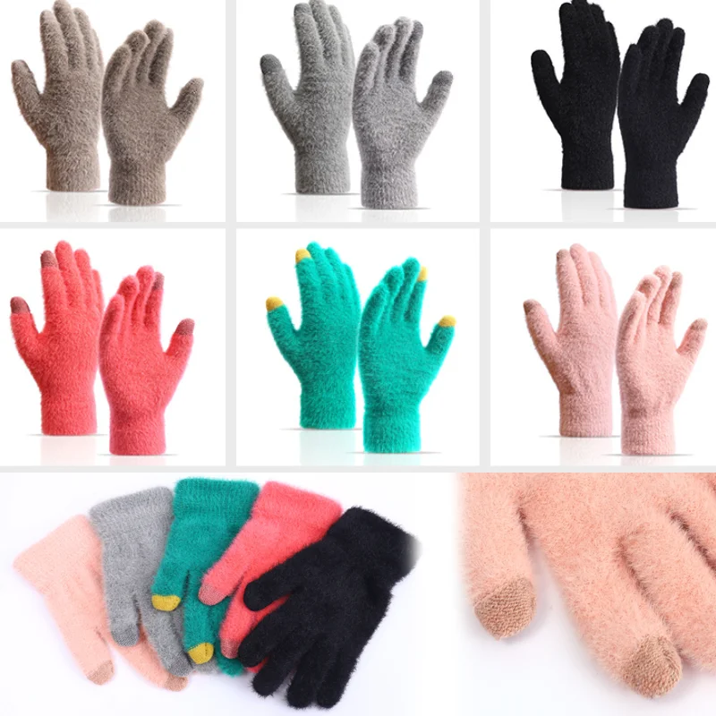 

Women Men Warm Winter Touch Screen Gloves Stretch Classical Knit Mittens Wool Full Finger Outdoor Cycling Driving Glove