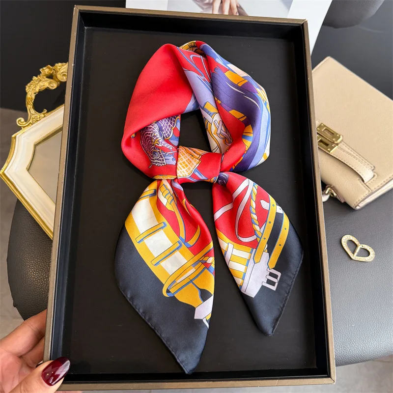 Luxuriöses Design, quadratischer Seidenschal für Damen, Satin, modische Tücher, Halstuch, Haarbänder, Bandana