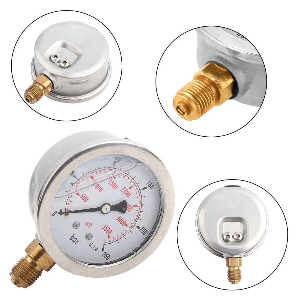 Hydraulic Water Pressure Gauge Hydraulic Pressure Gauge 0-250Bar 0- 3750PSI G1/4 63mm Dial Meter Pressure Measuring Tool