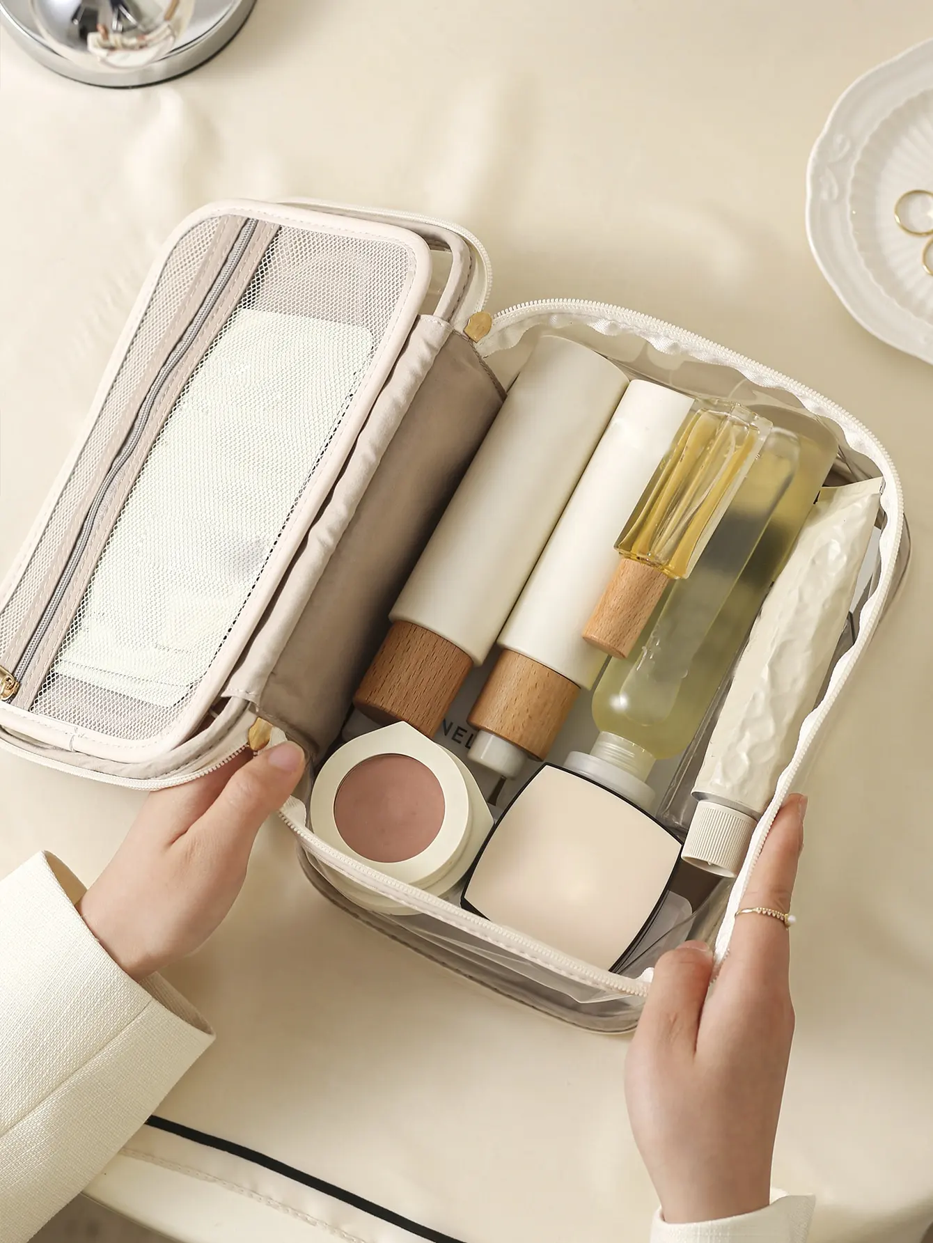 Ladies PU Cosmetic Bag, Travel Cosmetic Bag, Transparent Toiletry Bag, Skin Care Storage Box, Toiletry Storage Box