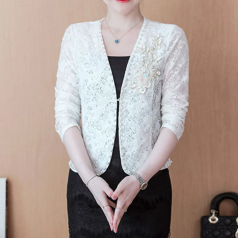 2023 Summer New Long Sleeve Hollow Out Lace Thin Temperament Women\'s Clothing Casual Korean Version Tops Sunscreen Cardigan