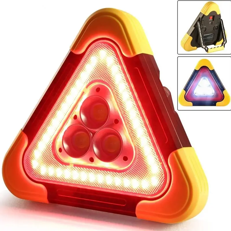 Luz de advertencia de carretera Triangular de emergencia Solar 2 en 1, luces de trabajo LED súper brillantes para reparación de automóviles, Camping, senderismo, caza