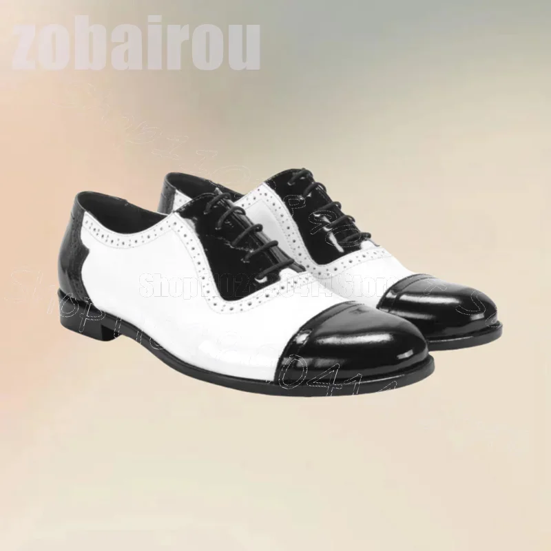 

Black White Carving Design Strappy Round Toe Loafers Fashion Slip On Men Shoes Luxurious Handmade Party Banquet Men Dress Shoes