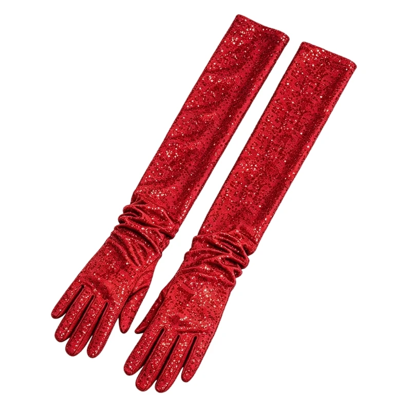  Full-Finger Long Gloves with Bright Sequined Formal Styling