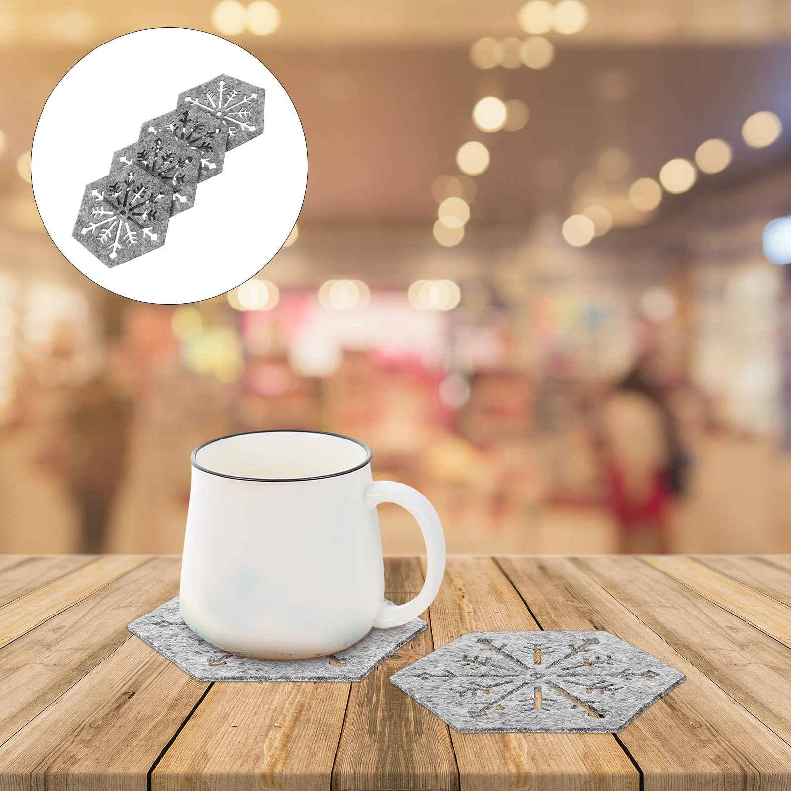 

4Pcs Hexagon Snowflake Placemats Christmas Table Mat Set Reusable Cloth Drink Coasters for Party Home Decor Anti-Slip Surface