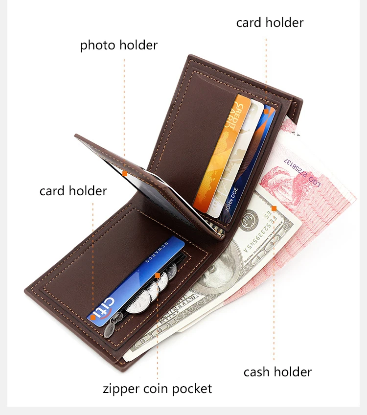 Kostenloser Name Gravur neue Männer kurze Brieftaschen hochwertige klassische Karten halter einfache männliche Geldbörse Reiß verschluss Münz tasche Männer Geld klammern – Detail 9