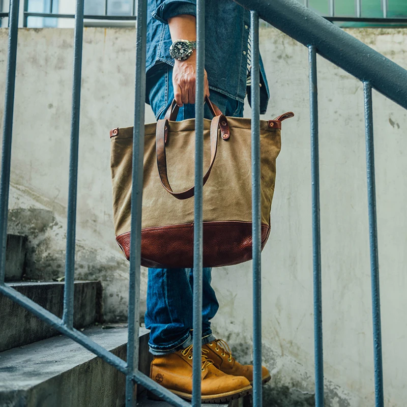 Tela retrò con borsa da uomo in vera pelle borse di grande capacità borsa a tracolla a vita bassa borsa a tracolla Street Fashion Tote Bags