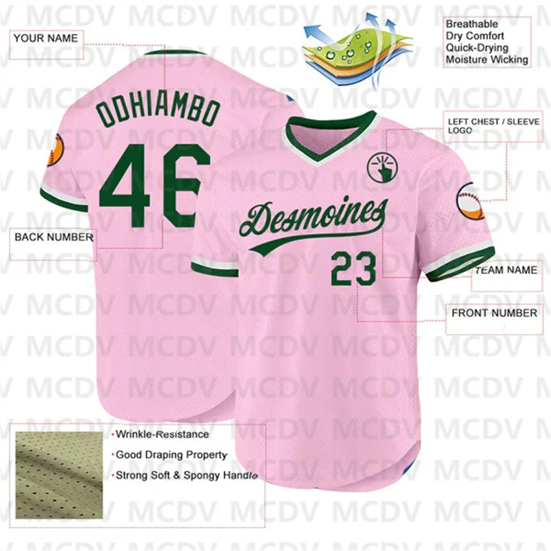 Custom Light Pink Black-White Authentic Throwback Baseball Jersey 3d Printed Sports T-Shirts